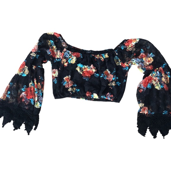 Love J. Floral Mesh Crotchet Crop SZ S - Picture 8 of 13